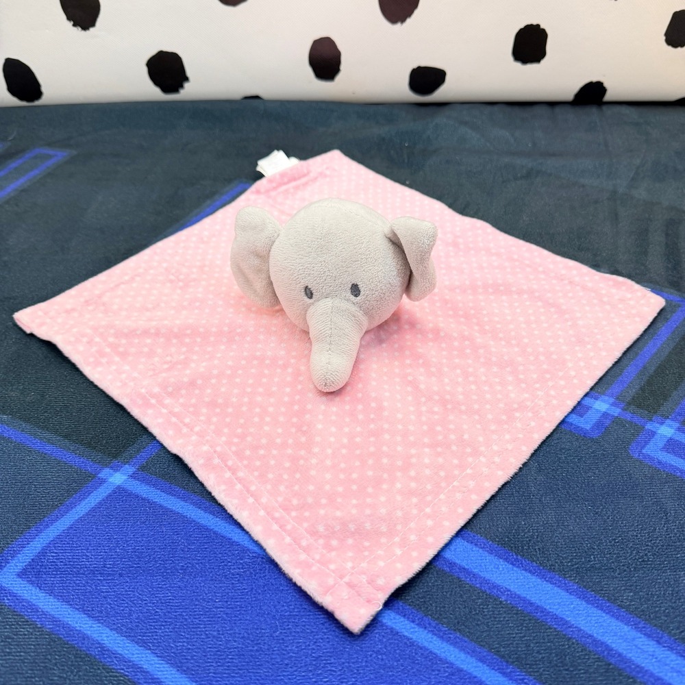 Baby KISS Elephant Lovey Security Blanket Baby Pink Polka Dot Gray Plush